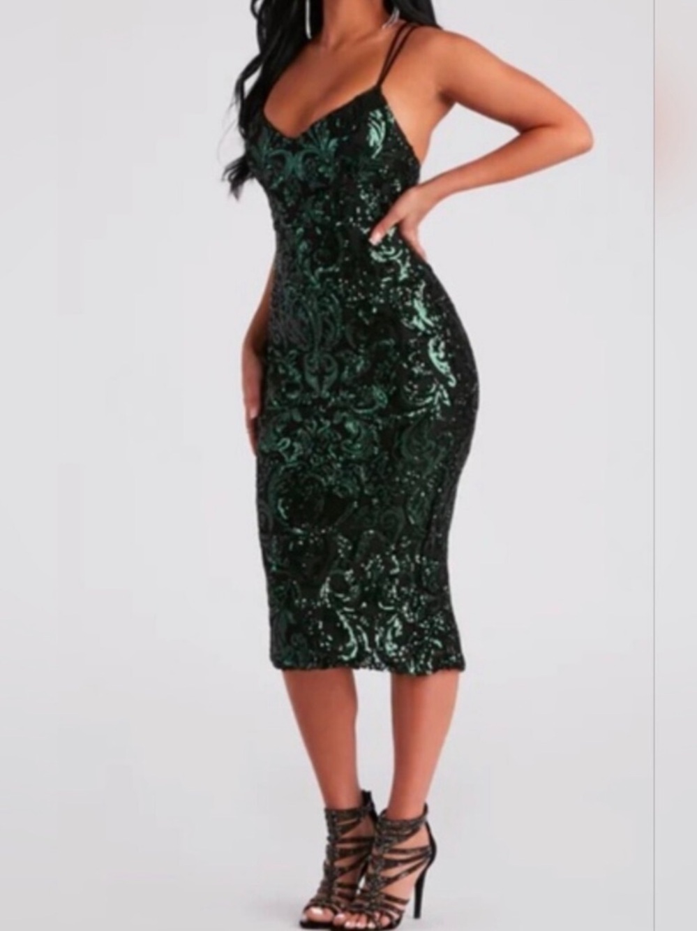 Windsor Emerald Sequin Bodycon Midi Dress